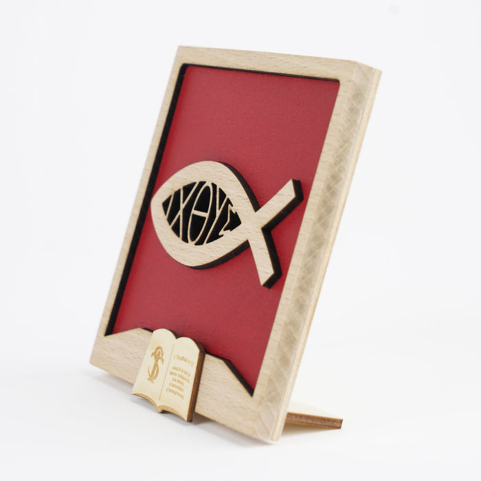 Tableau décoratif Ichthus en bois de hêtre massif - Vue d'angle